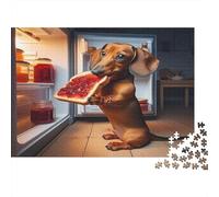 Un Teckel Mange Une Tartine de Confiture Puzzle 1000 Pièces Papier recyclé pour Adultes Puzzle pour Adultes Jeu Familial Amusant Cadeau et activité Amusant pour la Maison 38x26cm/1000pcs