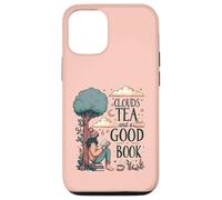 Un thé aux nuages et un bon livre, une fille aux tons pastel doux lisant en plein air Coque pour iPhone 12/12 Pro