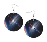 Un univers fascinant Boucles d'oreilles en cuir imprimé pour femme - Boucles d'oreilles créoles pendantes, parfaites pour les fêtes costumées et les accessoires de filles, taille unique, Cuir