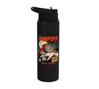 Un vampire mord à nouveau, cette fois, c'est son chat d'Halloween purronal Stainless Steel Insulated Water Bottle