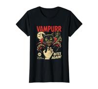 Un Vampire Mord à Nouveau Une Goule d'halloween avec Un Chat Effrayant T-Shirt Graphique avec Valeur, Femme, Noir, L