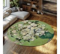 Un Vase de Roses Rond Tapis 160cm oeuvre Peintures à l Huile célèbres Fleurs Cercle Tapis de Sol de Cuisine Doux à Poils Courts Résistant aux Lavable pour Chambre d Enfant Salle d