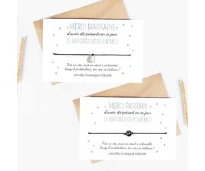 Un Voeu à Chaque Noeud Cadeau Marraine Parrain - 2 Bracelets + 2 Cartes Merci de ta présence - Idée cadeau original Remerciement Baptême - Communion - Anniversaire