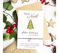 Un Voeu à Chaque Noeud Carte Joyeux Noël plein d'amour et de chocolat + Enveloppe + Bracelet porte-bonheur - Idée Cadeau Noel Invité Femme Original