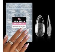UNA GELLA Capsule Américaine Ongle Amande, 216 Pièces 12 Tailles (Forme Pointue Préformée) Tips en Gel Souple Demi-Mat Prothèses Transparents Full Cover pour Extensions & Nail Art