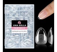 UNA GELLA Capsule Americaine Ongle Amande Extra Court, 216 Pièces 12 Tailles Faux Ongles Transparent Gel Doux Préformé Full Cover Soft Gel Nail Tips pour Art Ongulaire DIY Nail Art