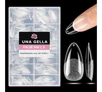 UNA GELLA Capsule Américaine Ongle Amande Medium, 312 Pièces 12 Tailles Demi-Mate, Gel Souple Sans Courbe C, Faux Ongles Transparents pour Extensions Ongles et Nail Art DIY Salon