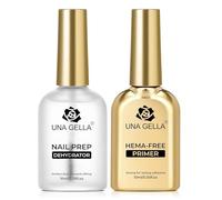 UNA GELLA Nail Prep Dehydrator & Primer Set - Professional Non-Acid Nail Primer for Acrylic, Gel Polish, Dip Powder, Prevents Lifting, Long-Lasting Manicure up to 30 Days, 0.5oz Salon & DIY Kit