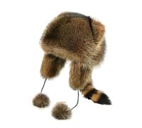 UNAGRI Adorable queue de raton laveur en fausse fourrure parent-enfant, casquette en fausse fourrure de raton laveur coonskin, chapeau rond plat dessus chapeau queue de raton laveur, 1, aldult
