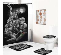 UNAGRI Rideau de douche Crâne Rose 180 x 200 cm 180 x 180 cm Gothique Tête de mort Ensemble de rideau de douche en polyester Tissu Tapis de salle de bain Lot de 4 pièces Étanche (7,200 x 200 cm)