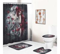 UNAGRI Rideau de douche Crâne Rose 180 x 200 cm 180 x 180 cm Gothique Tête de mort Ensemble de rideau de douche en polyester Tissu Tapis de salle de bain Lot de 4 pièces Étanche (1,180 x 200 cm)