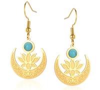 Unalome Boucles D'oreilles Pendantes En Forme De Fleur De Lotus Avec Turquoise Pour Femme En Acier Inoxydable Bouddhiste Guérison Spirituelle Yoga Méditation Cadeau (doré)