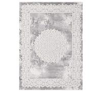 UnAmourDeTapis Tapis Orient Style, 40 X 60 Cm, Gris Clair, Motif Traditionnel Médaillon Relief Arabesques, Fabriqué en Turquie, Poils Ras Tissé, 3582