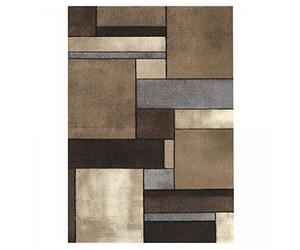 UnAmourDeTapis Tapis Salle De Réception 120 X 170 Cm, Marron Noir Beige, Motif Géométrique Patchwork, Fait en Turquie, Poils Ras Tissé, Décor Graphique, 11352