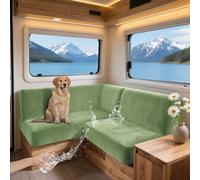 UNBBRRL Housses De Siège pour Camping Car en Velours Extensible Imperméable, Housse De Banquette pour Coin Repas De Caravane, avec 4 Lacets (Avocado,Square-M)