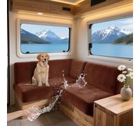 UNBBRRL Housses De Siège pour Camping Car en Velours Extensible Imperméable, Housse De Banquette pour Coin Repas De Caravane, avec 4 Lacets (Rust Red,Rectangle-L)