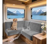 UNBBRRL Housses De Siège pour Camping Car en Velours Extensible Imperméable, Housse De Banquette pour Coin Repas De Caravane, avec 4 Lacets (Light Grey,Rectangle-XL)