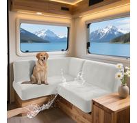 UNBBRRL Housses De Siège pour Camping Car en Velours Extensible Imperméable, Housse De Banquette pour Coin Repas De Caravane, avec 4 Lacets (White,Rectangle-XS)