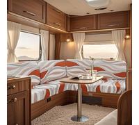 UNBBRRL Imprimé Housse Coussin Canape Camping Car, Extensible Antidérapant RV Dinette Cushion Cover, Housse De Banquette Mobil Home with 4 Dentelles (Orange Waves,Backrest)