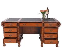 unbekannt Bureau de chef de style colonial en acajou - Bureau massif - 178 x 81 x 80 cm - 9 tiroirs, plateau en cuir, sculptures de chevaux, autoportant, table de bureau antique anglais