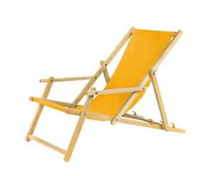 Unbekannt Chaise longue de jardin pliante en bois de hêtre avec accoudoirs et système de sécurité Jaune
