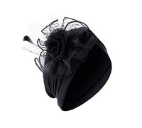 Unbekannt Chapeau bibi vintage avec voile de la décennie 1950 - Chapeau de mariage Pillbox avec plumes et voile en maille - Pièce de tête pour thé, mariage et fête pour filles et femmes - Noir, Noir