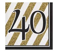 16 serviettes 40 ans - noir et or Noir