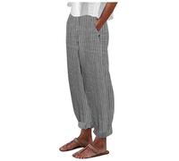Unbekannt Femmes Été Mode Rayé Bouton Imprimé Décontracté Polyvalent Lâche Nine Point Pantalon d'extérieur Femme 31, Gris foncé, XL