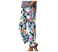 Unbekannt Pantalon de loisirs pour femme avec bouton latéral, pantalon tendance, ample, taille élastique, droit, pantalon confortable avec poches, pantalon avec élastique pour femme 52, Bleu ciel en D