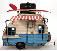 Unbekannt Wohnwagen aus Metall 23 cm hellblau mit Rahmen und Spardose Camper Auto Oldtimer Nostalgie