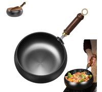 Unbeschichtete Eisenpfanne, Japanische Eisenpfanne Mit Holzdeckel, handgeschmiedete antihaftbeschichtete eisenpfanne ohne beschichtung,vielseitig einsetzbar für Gas- und Induktionsherde (28cm)