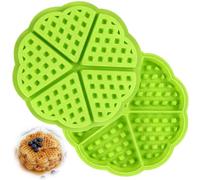 unbholkk üCk Lot de 2 moules à gaufres, réutilisables, en silicone, en forme de cœur, 5 cavités, antiadhésifs, pour réfrigérateur, micro-ondes, lave-vaisselle (vert)