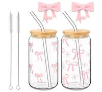 unbholkk Verre avec couvercle et paille, 500 ml, avec couvercle, gobelet en forme de boîte avec paille pour décoration de chambre esthétique, Clean Girl Room Decor, pour tasses à café glacé, limonades