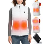 UNBON Veste Chauffante Femme, Gilet Chauffant Femme avec Batterie Incluse USB 10000mAh, Gilet Chauffant Électrique avec 3 Températures 6 Zones de Chauffage, Doudoune Chauffante sans Manche, Blanc, XS