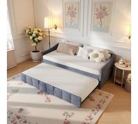 UnboxGermany Canapé lit Convertible 90x200 cm,Cadre de canape lit 1 Places avec gigogne, clic-clac, méridienne gigogne, en Tissu Velours, Gris (sans Matelas)