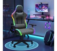 UnboxGermany Chaise Gaming Fauteuil Gamer, Chaise de Bureau Ergonomique avec LED RGB, Massage Lombaire, Réglable Appui-tête Support Lombaire, Dossier Haut, Dossier Inclinable à 135°, Noir