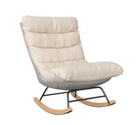 UnboxGermany Fauteuil scandinave en Bois, Fauteuil à Bascule, Rocking Chair, Structure en Bois Massif et métal, 72 x 83 x 93 cm, Lin, Beige (Beige-C)