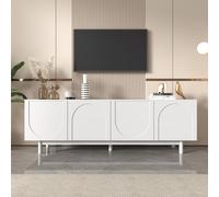 UnboxGermany Meuble TV 175x38x56cm, léger de Style Luxe, avec 4 Portes texturées, séparateurs réglables, Blanc