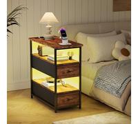 UnboxGermany Table de Chevet Moderne 4 Niveaux avec LED RGB, Prises EU, USB & Type-C, Tiroirs en Tissu, Pieds Antidérapants, Meuble de Nuit Multifonction pour Chambre ou Salon, Fauve