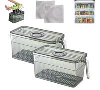 Unbreakable Kitchen Storage Basket, Stackable Fridge Storage Containers With Handle, Refrigerator Organizers and Storage for Vegetables, Fruit, Berry, Salad (2Pcs-Green,L)