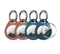 UNBREAKcable Airtag Porte Clé [Lot de 4] Coque de Protection pour Airtags 2021 [avec Couvercle TPU Ttransparent] [Anti-Perte &Anti-Chute & Anti-Rayures] pour Clés/Sacs/Chat/Chien, etc- 2 Brun+2 Bleu
