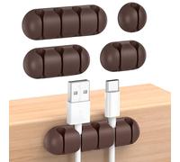 UNBREAKcable Clips de Support de câble de Bureau, Lot de 5 Attaches de câble réglables en Silicone, Gestion de Fil adhésif pour câble de Charge USB/Fil de Souris PC/Écouteur/Bureau/Maison (Brun)