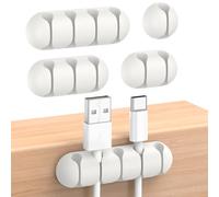 UNBREAKcable Clips de Support de câble de Bureau, Lot de 5 Attaches de câble réglables en Silicone, Gestion de Fil adhésif pour câble de Charge USB/Fil de Souris PC/Écouteur/Bureau/Maison (Blanc)