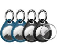 UNBREAKcable Coque AirTag Lot de 4, Protection Complète à 360° avec Fermeture de Sécurité, Étui TPU Résistant aux Rayures, Porte-Clés en Métal Durable pour Clés, Sacs, Bagages et Animaux, Noir & Bleu