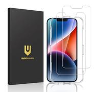 UNBREAKcable Lot de 2 protections d'écran pour iPhone 14, double verre trempé incassable [cadre d'installation facile] [dureté 9H] [99,99 % HD transparent] [compatible avec les coques] pour iPhone