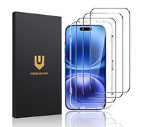 UNBREAKcable Lot de 3 films protecteurs d'écran pour iPhone 16, dureté 9H, qualité militaire, incassable, film en verre trempé avec outil d'installation facile, HD transparent, résistant aux rayures