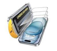 UNBREAKcable Lot de 3 Protecteurs d’Écran pour iPhone 15 en Verre Trempé - [Dureté 9H+] [Anti-éclats de Qualité Militaire] [Clarté HD 99,99%] Couverture Totale pour iPhone 6.1 pouces