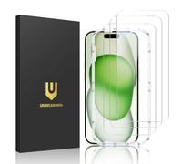 UNBREAKcable Lot de 3 protections d'écran pour iPhone 15 Plus, double verre trempé incassable [cadre d'installation facile] [dureté 9H] [99,99% HD transparent] [compatible avec les coques] pour