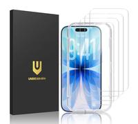 UNBREAKcable Lot de 4 protections d'écran pour iPhone 17, double verre trempé incassable [cadre d'installation facile] [dureté 9H] [99,99% HD transparent] [compatible avec les coques] pour iPhone 6,3