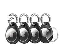 UNBREAKcable Porte-clé pour Apple AirTag [Ajustement Parfait & Sécurisé] [Installation Facile] [Protection 360°] - Coque Étanche en TPU avec Mousqueton Métallique Robuste, Lot de 4, Noir